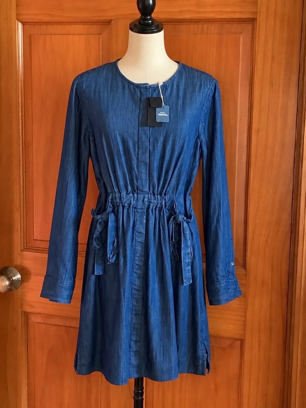 Club Monaco Navy Drawstring-Waist Long Sleeve Dress